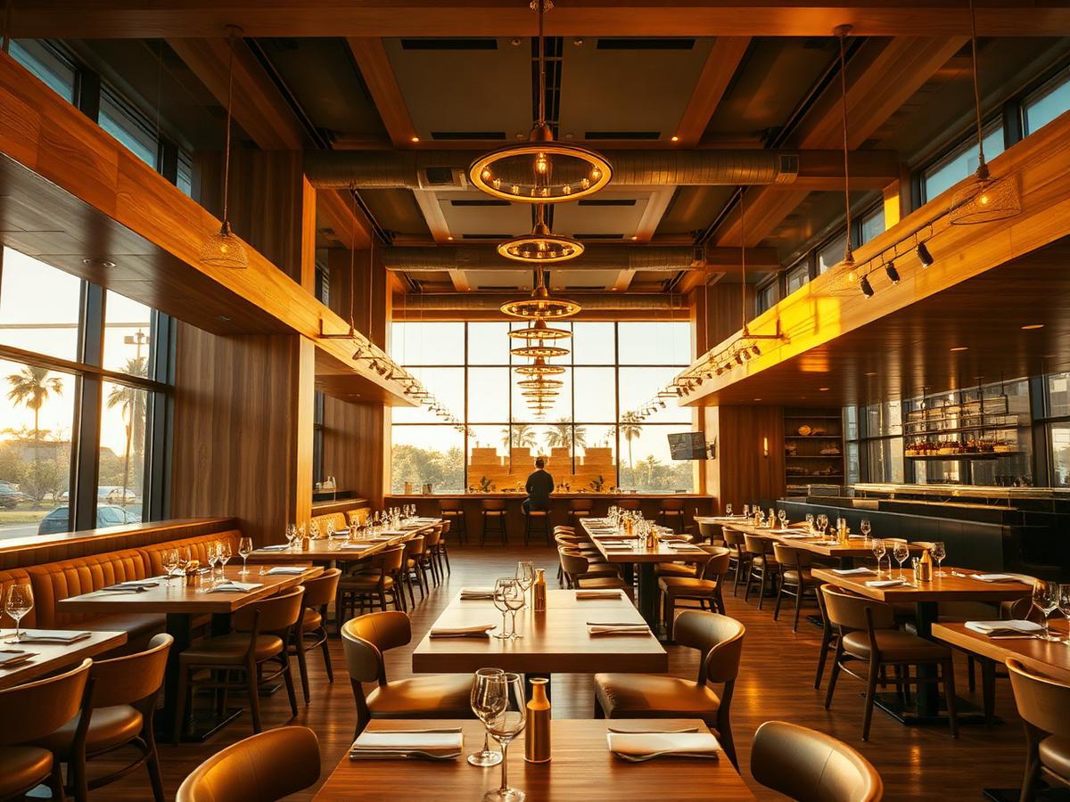Newly built modern restaurant interior ready for opening night